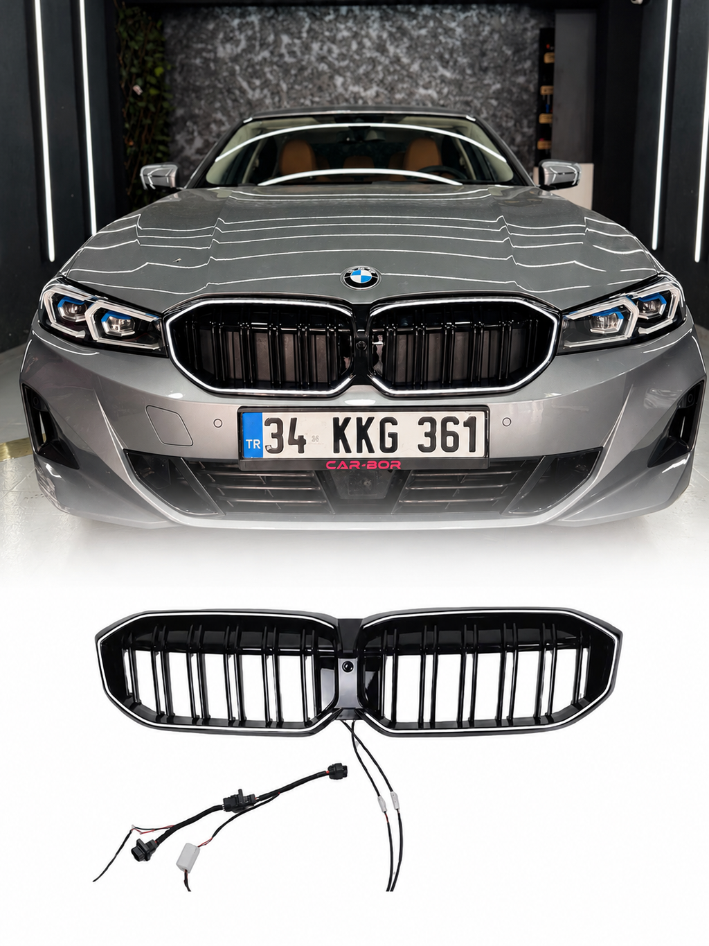BMW 3 SERİSİ G20 LCI 2022+ ÇİFT ÇITA LEDLİ PANJUR PIANO BLACK