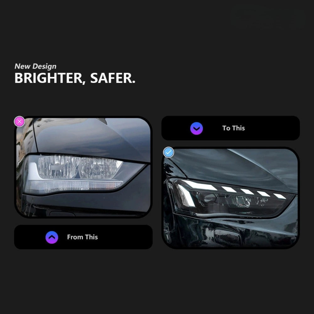 Audi A4 ön far görünümü karşılaştırması, mevcut far ve B9.5 Style far