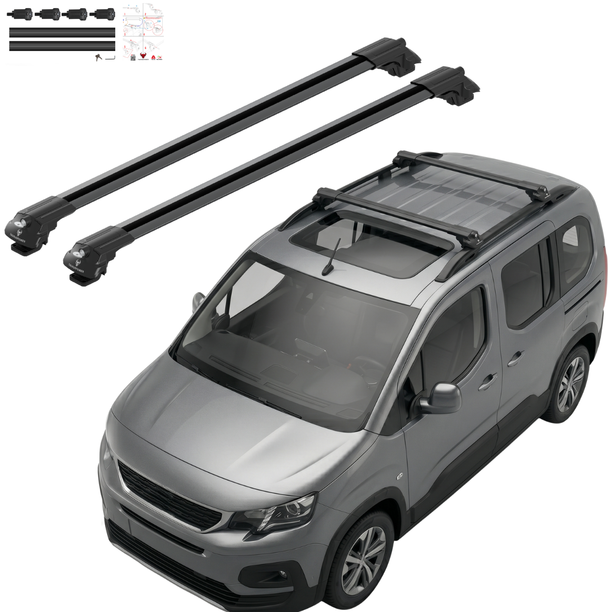Aluminium Tavan Taşıma Barı Uyumlu CITROEN Berlingo 2024-2025 Siyah
