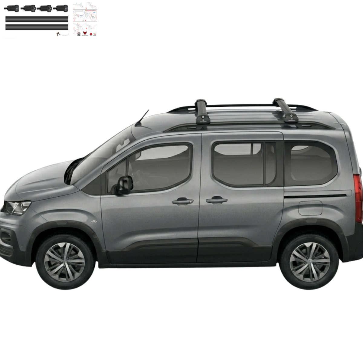 Aluminium Tavan Taşıma Barı Uyumlu CITROEN Berlingo 2024-2025 Siyah