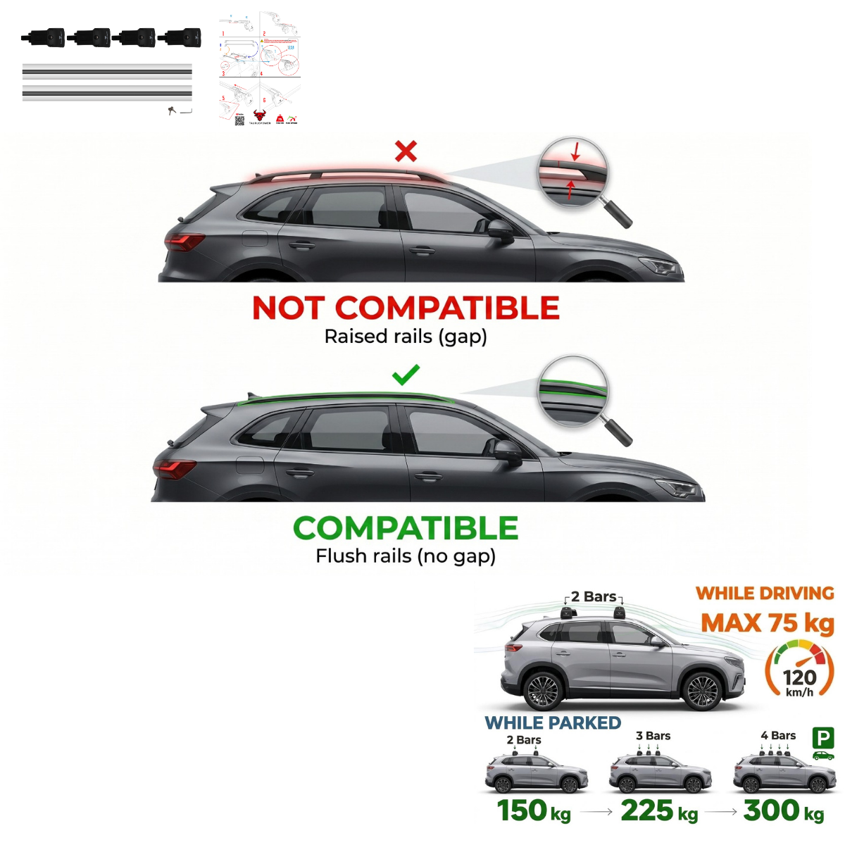 Aluminium Tavan Taşıma Barı Uyumlu CITROEN Berlingo 2024-2025 Gümüş