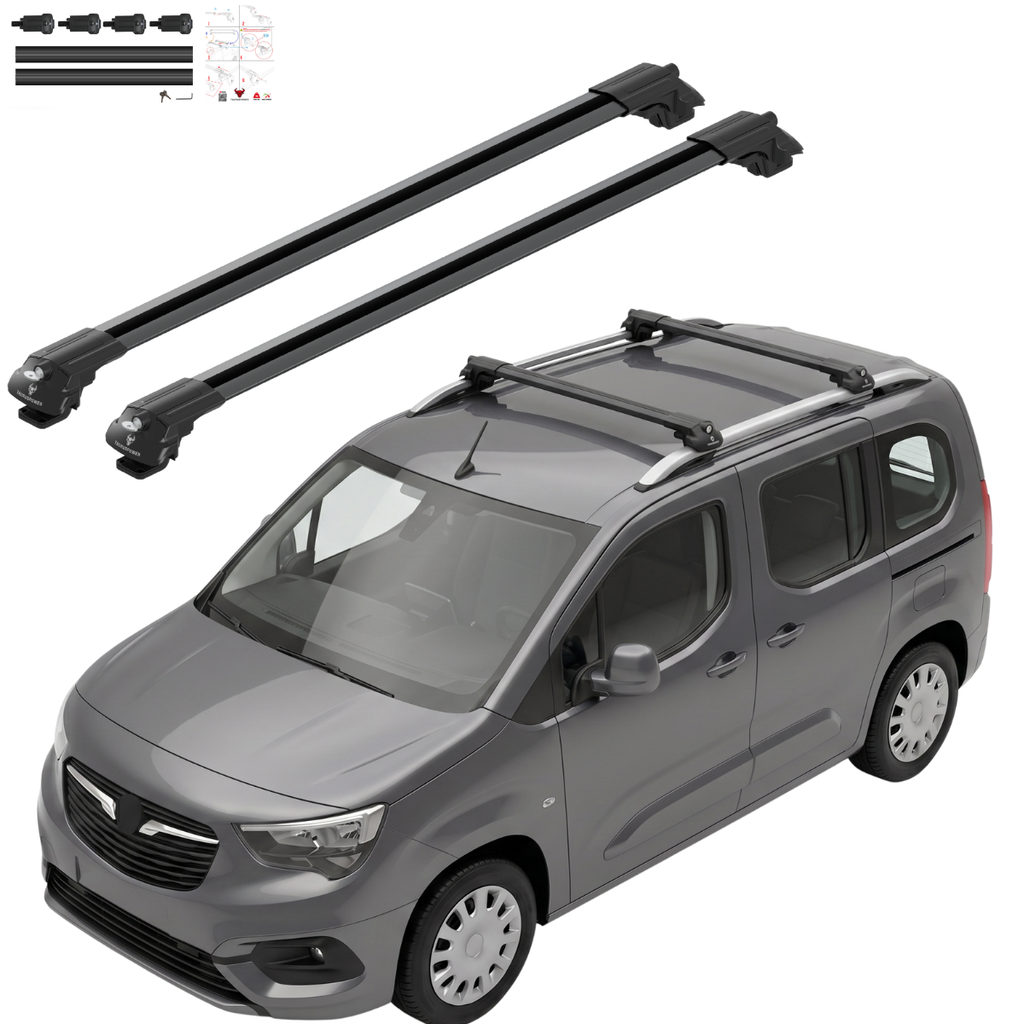 Aluminium Tavan Taşıma Barı Uyumlu OPEL Combo E 2019-2022 Siyah