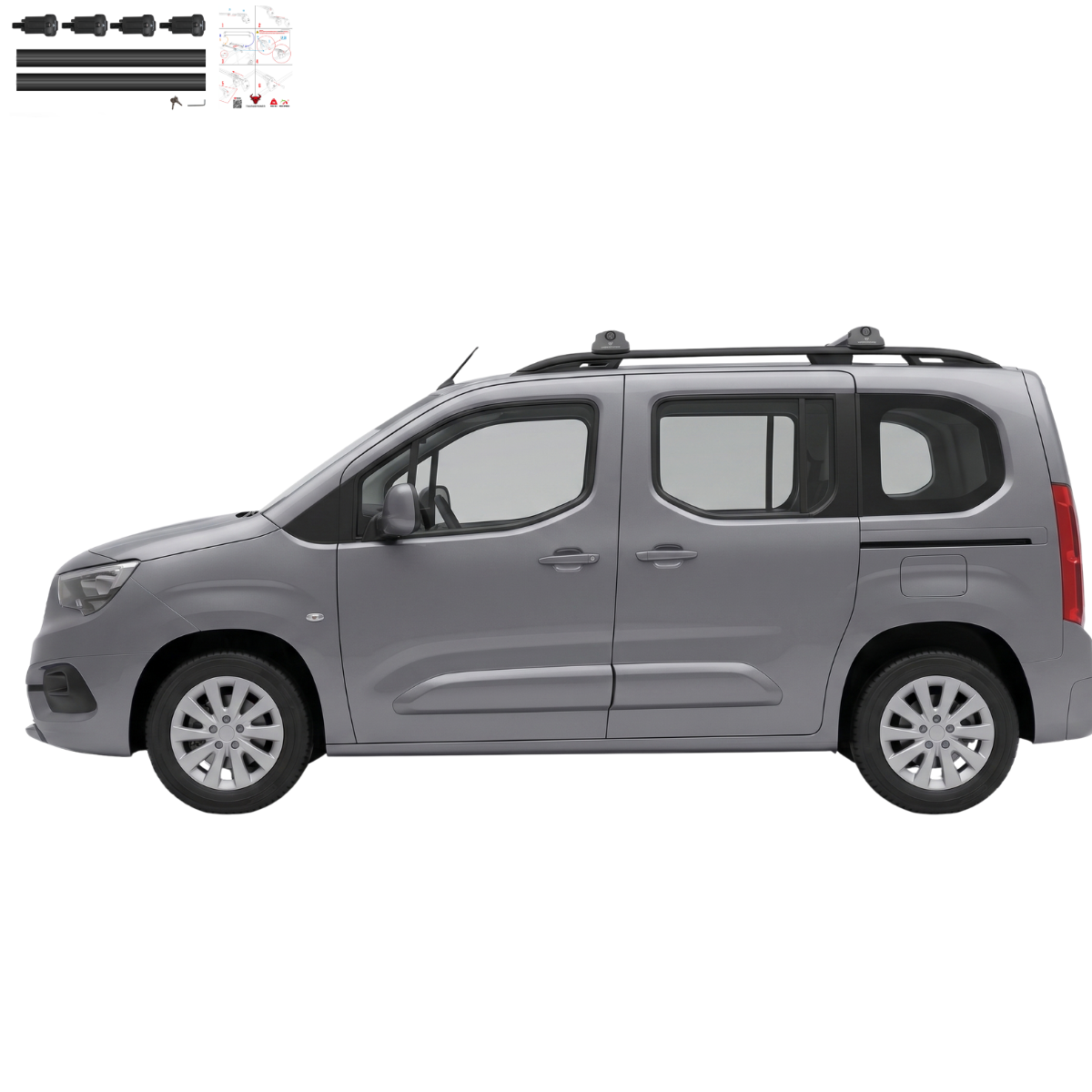 Aluminium Tavan Taşıma Barı Uyumlu OPEL Combo E 2019-2022 Siyah