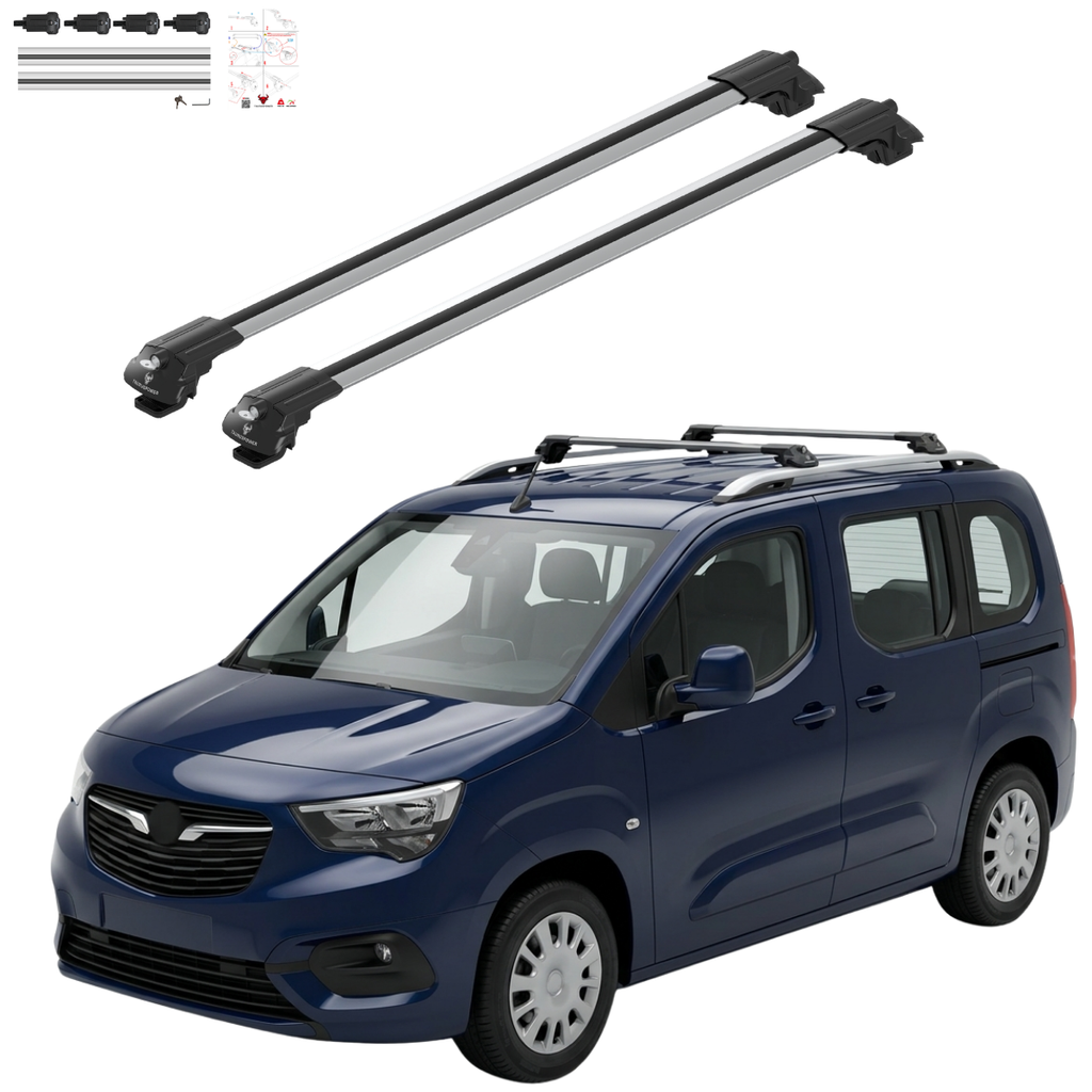 Aluminium Tavan Taşıma Barı Uyumlu OPEL Combo E 2019-2022 Gümüş
