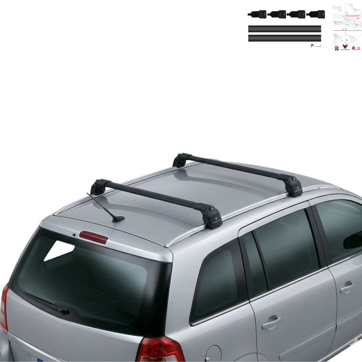 Aluminium Tavan Taşıma Barı Uyumlu OPEL Zafira B MPV 2005-2011 Siyah
