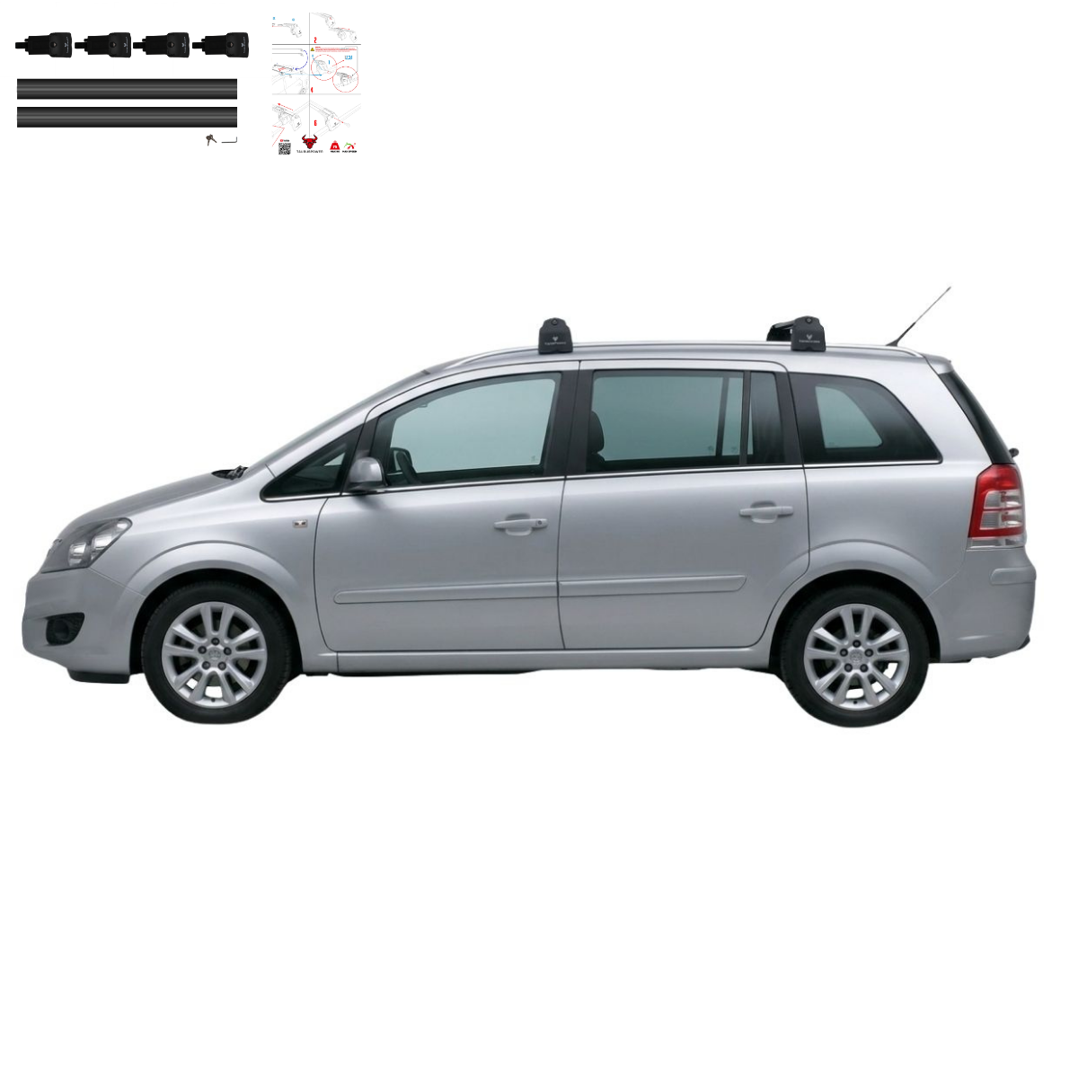 Aluminium Tavan Taşıma Barı Uyumlu OPEL Zafira B MPV 2005-2011 Siyah
