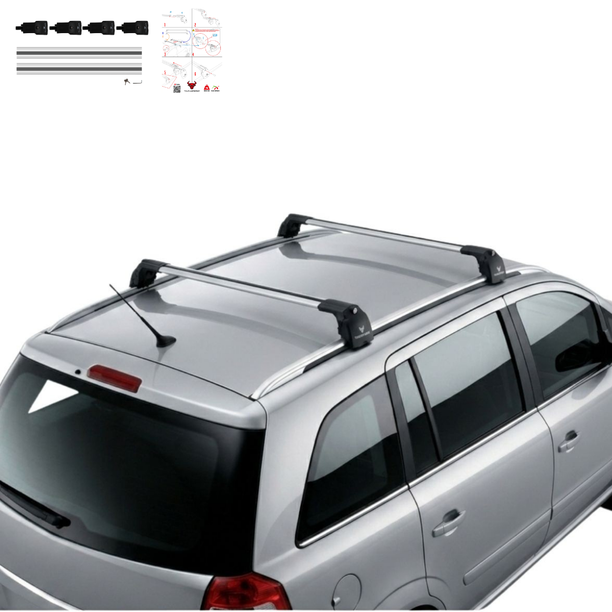 Aluminium Tavan Taşıma Barı Uyumlu OPEL Zafira B MPV 2005-2011 Gümüş