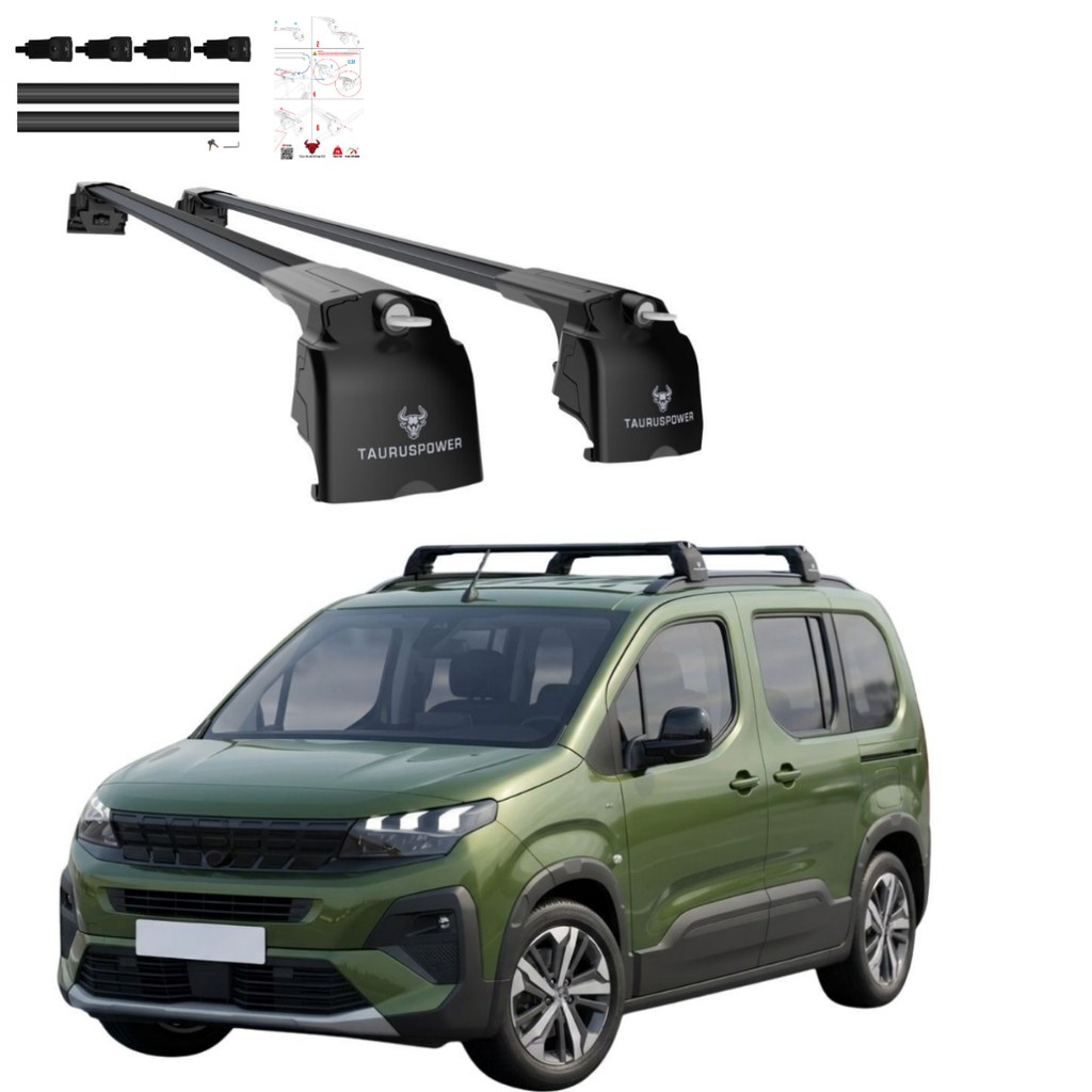 Aluminium Tavan Taşıma Barı Uyumlu PEUGEOT Rifter 2025+ Siyah