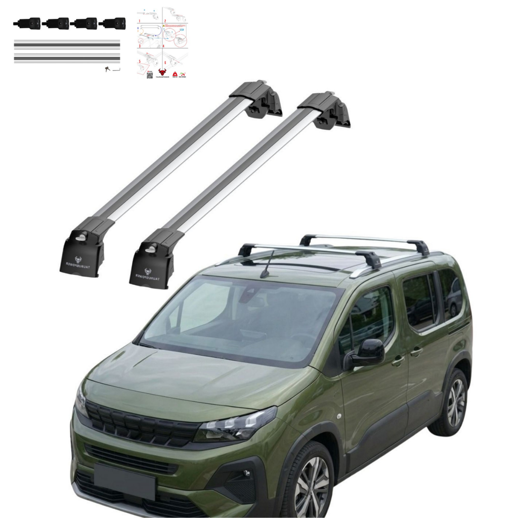 Aluminium Tavan Taşıma Barı Uyumlu PEUGEOT Rifter 2025+ Gümüş