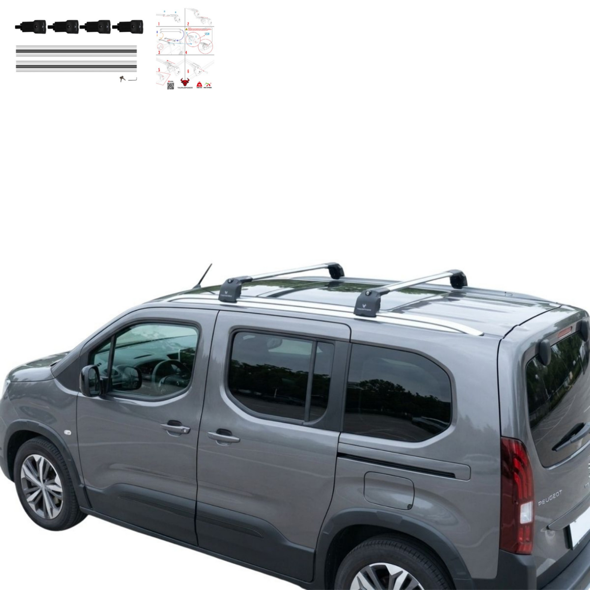 Aluminium Tavan Taşıma Barı Uyumlu PEUGEOT Rifter 2025+ Gümüş
