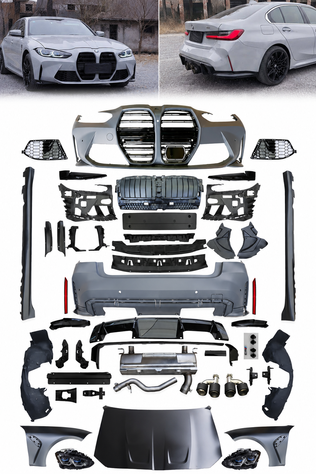 BMW 3 Serisi G20 Uyumlu M3 G80 Dönüşüm Komple Body Kit Seti