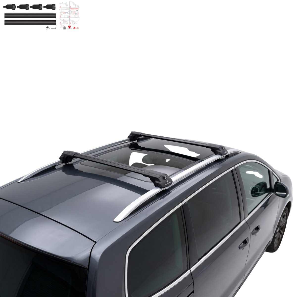 Aluminium Tavan Taşıma Barı Uyumlu SEAT Alhambra MK2 7N 2010-2020 Siyah
