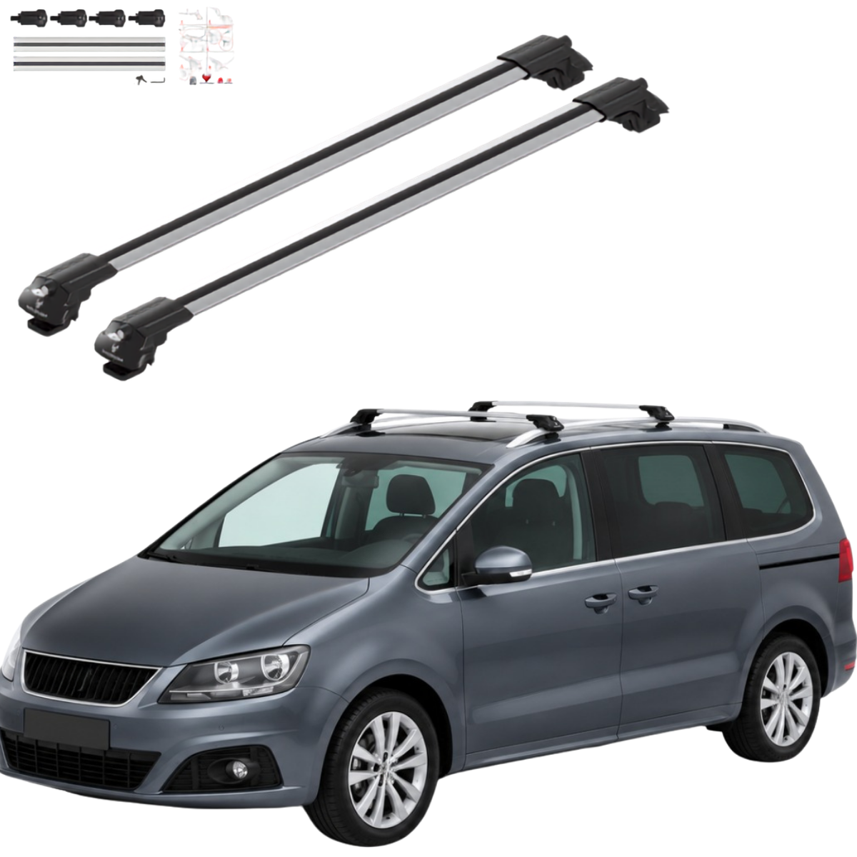 Aluminium Tavan Taşıma Barı Uyumlu SEAT Alhambra MK2 7N 2010-2020 Gümüş