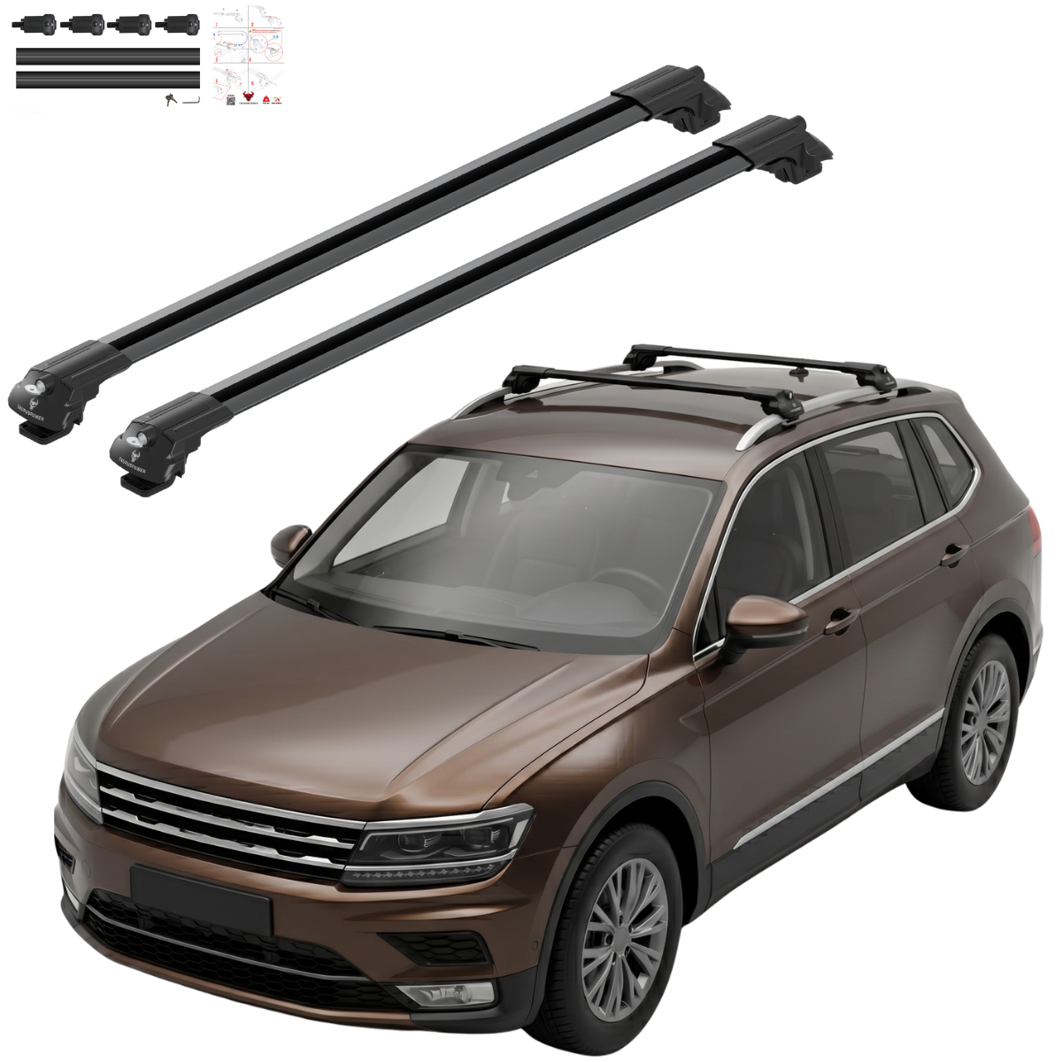Aluminium Tavan Taşıma Barı Uyumlu VW VOLKSWAGEN Tiguan 5N Allspace 2018-2020 Siyah