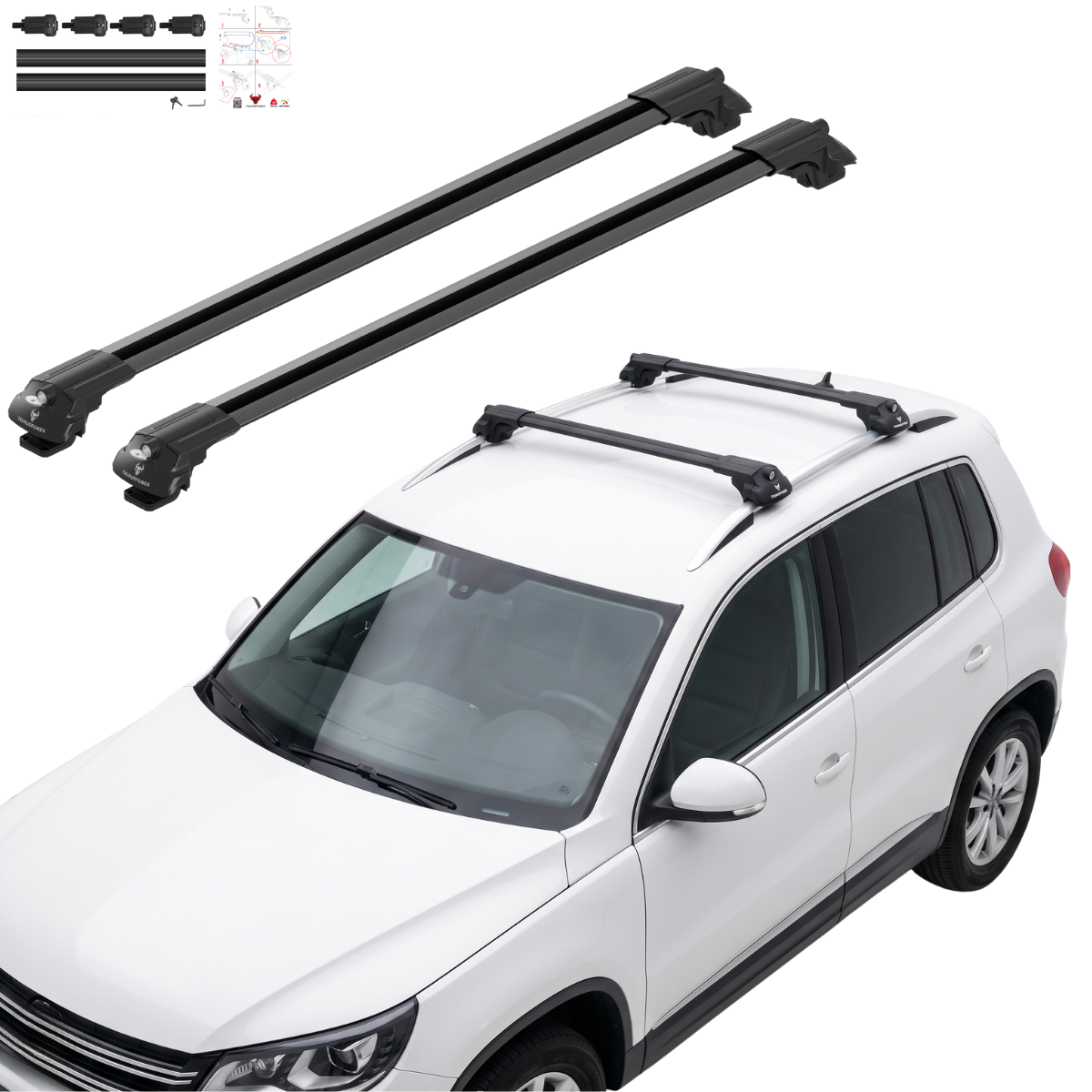 Aluminium Tavan Taşıma Barı Uyumlu VW VOLKSWAGEN Tiguan 5N 2007-2016 Siyah