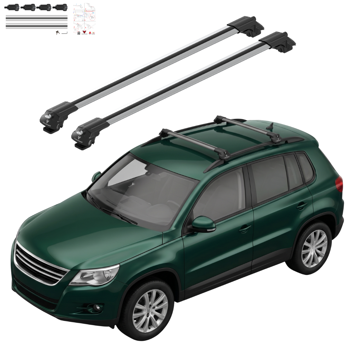 Aluminium Tavan Taşıma Barı Uyumlu VW VOLKSWAGEN Tiguan 5N 2007-2016 Gümüş