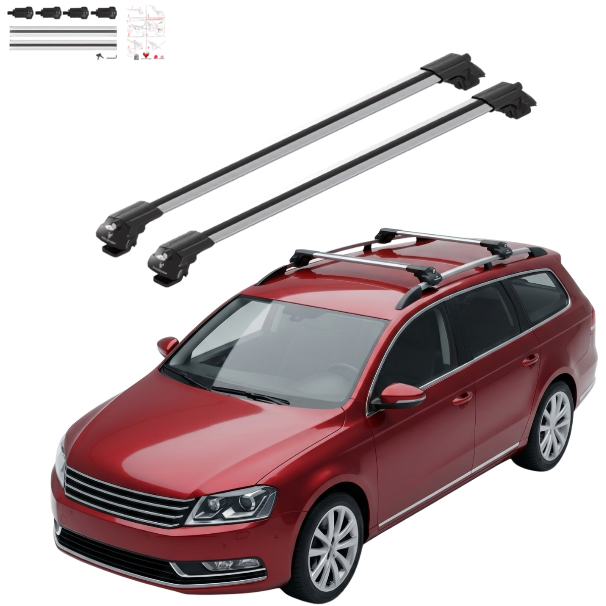 Aluminium Tavan Taşıma Barı Uyumlu VW VOLKSWAGEN Passat Variant B7 2010-2014 Gümüş