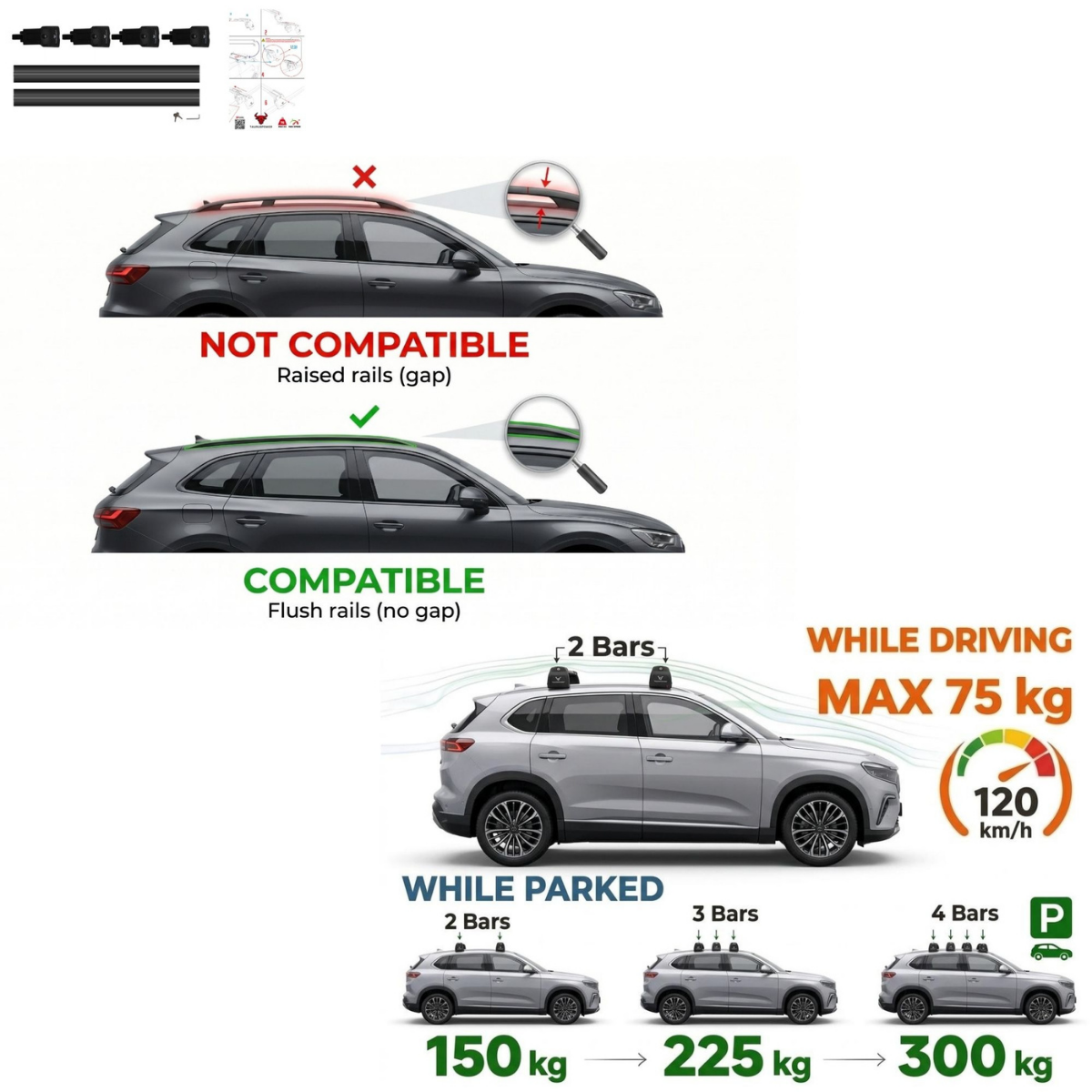 Aluminium Tavan Taşıma Barı Uyumlu VW VOLKSWAGEN Passat Variant B8 2015-2023 Siyah