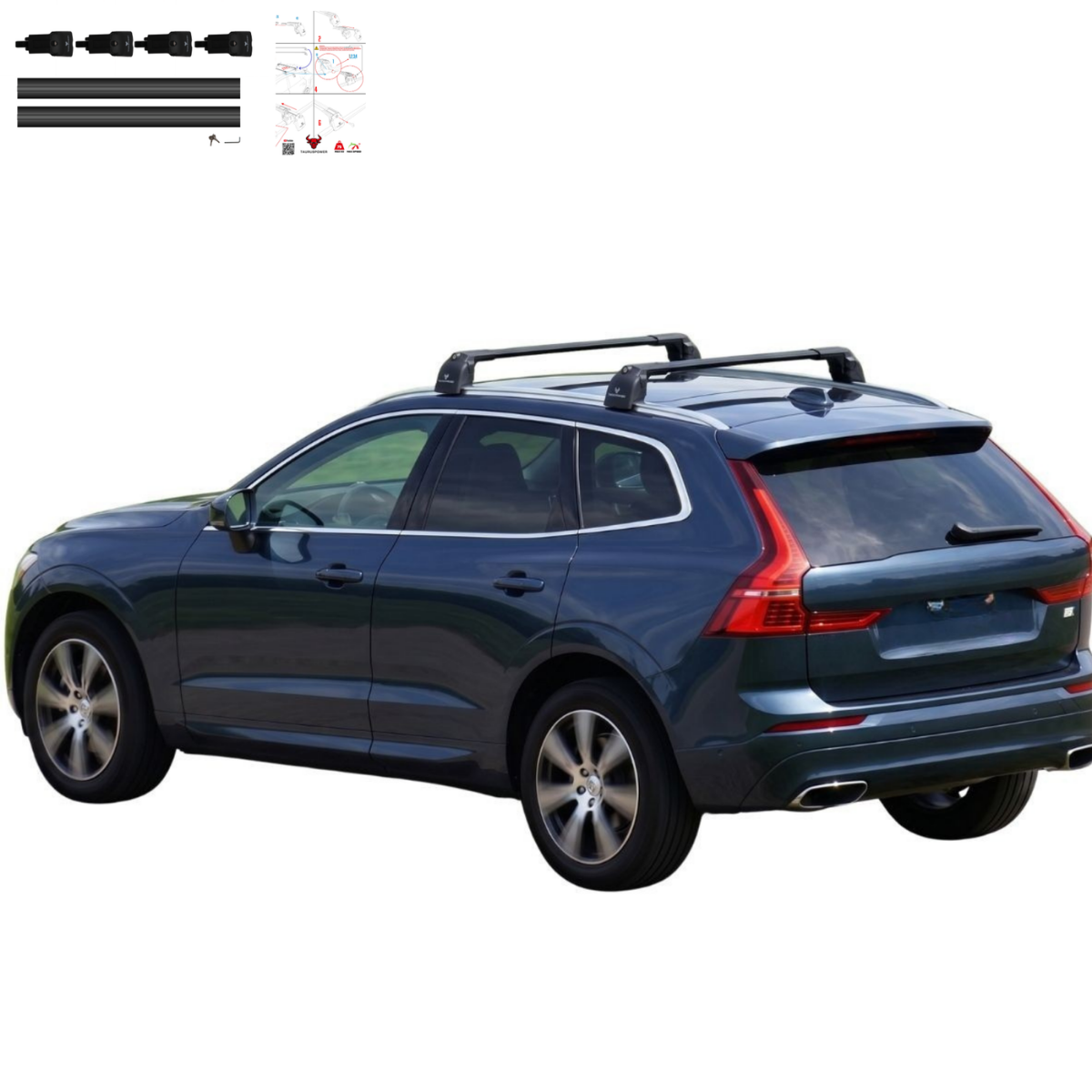 Aluminium Tavan Taşıma Barı Uyumlu VOLVO XC60 2018-2025 Siyah