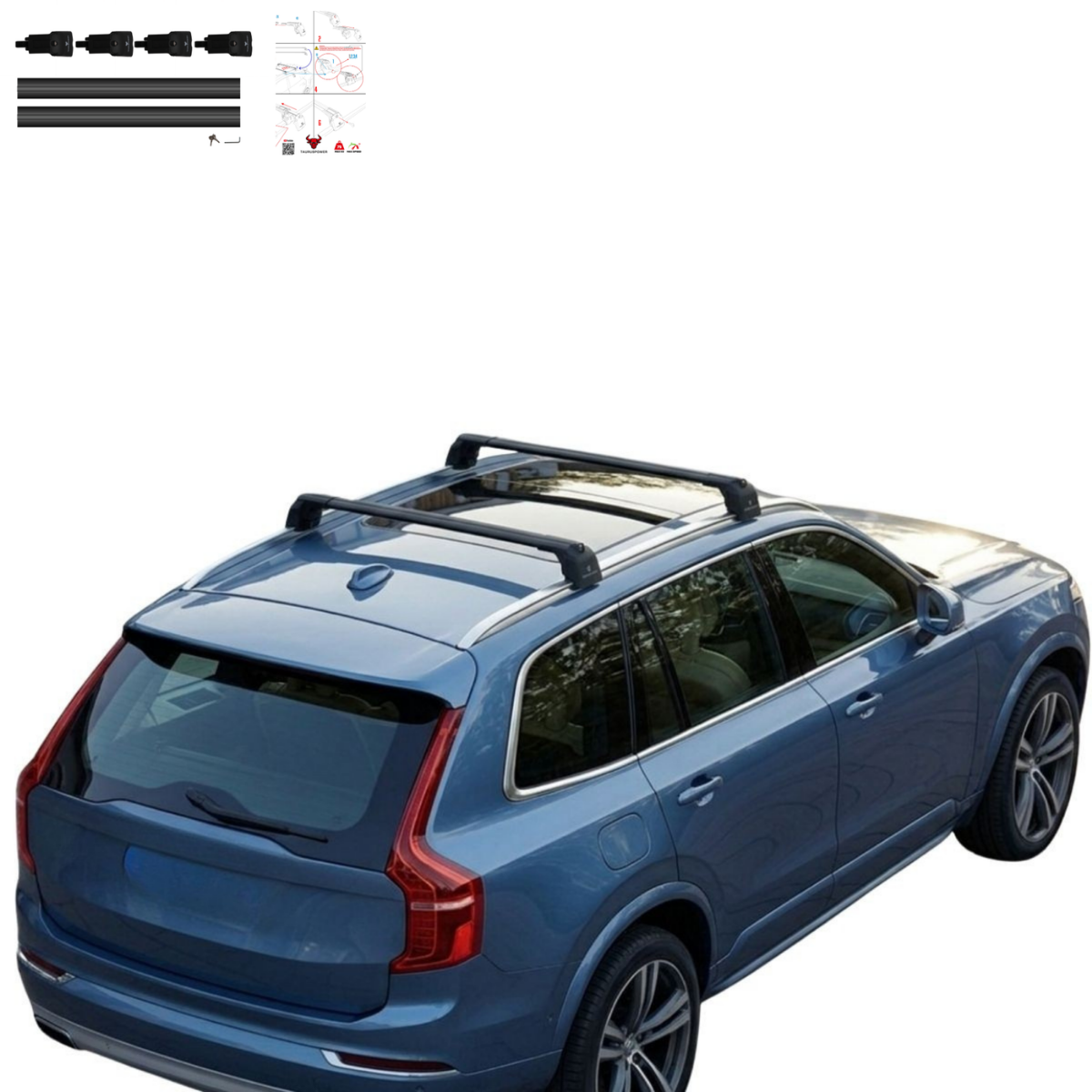 Aluminium Tavan Taşıma Barı Uyumlu VOLVO XC60 2018-2025 Siyah