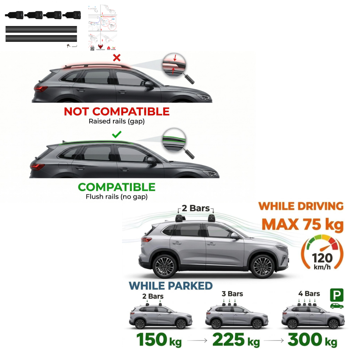 Aluminium Tavan Taşıma Barı Uyumlu VOLVO XC60 2018-2025 Siyah