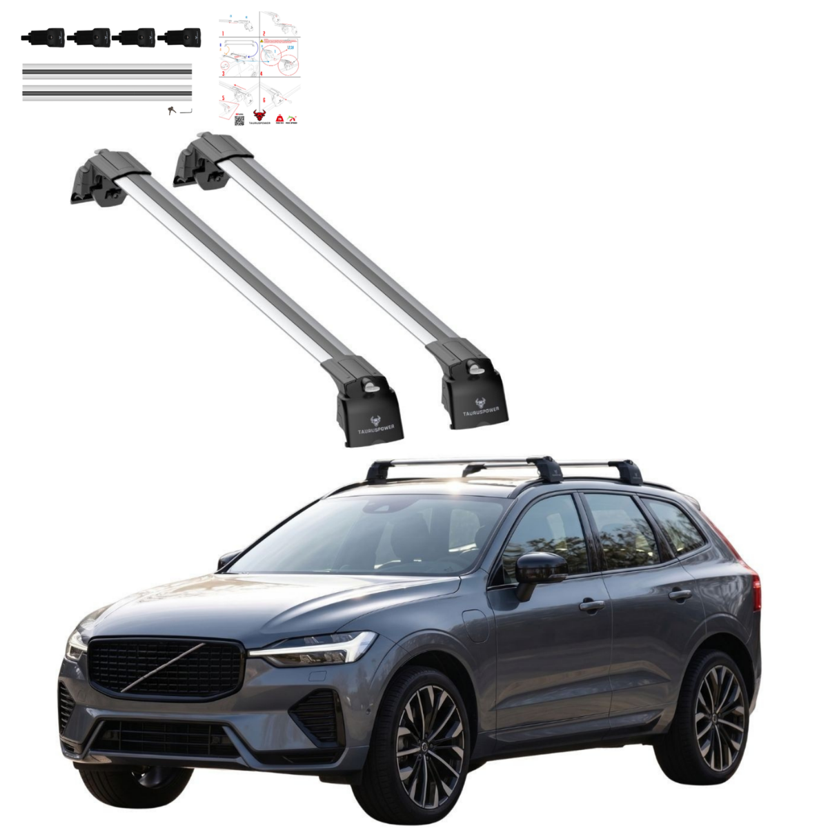 Aluminium Tavan Taşıma Barı Uyumlu VOLVO XC60 2018-2025 Gümüş