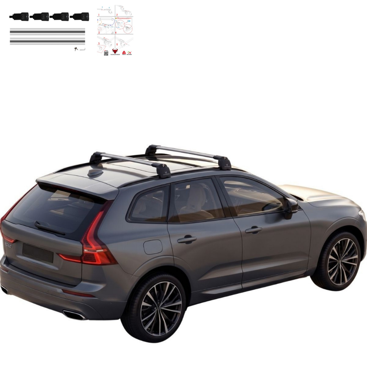 Aluminium Tavan Taşıma Barı Uyumlu VOLVO XC60 2018-2025 Gümüş