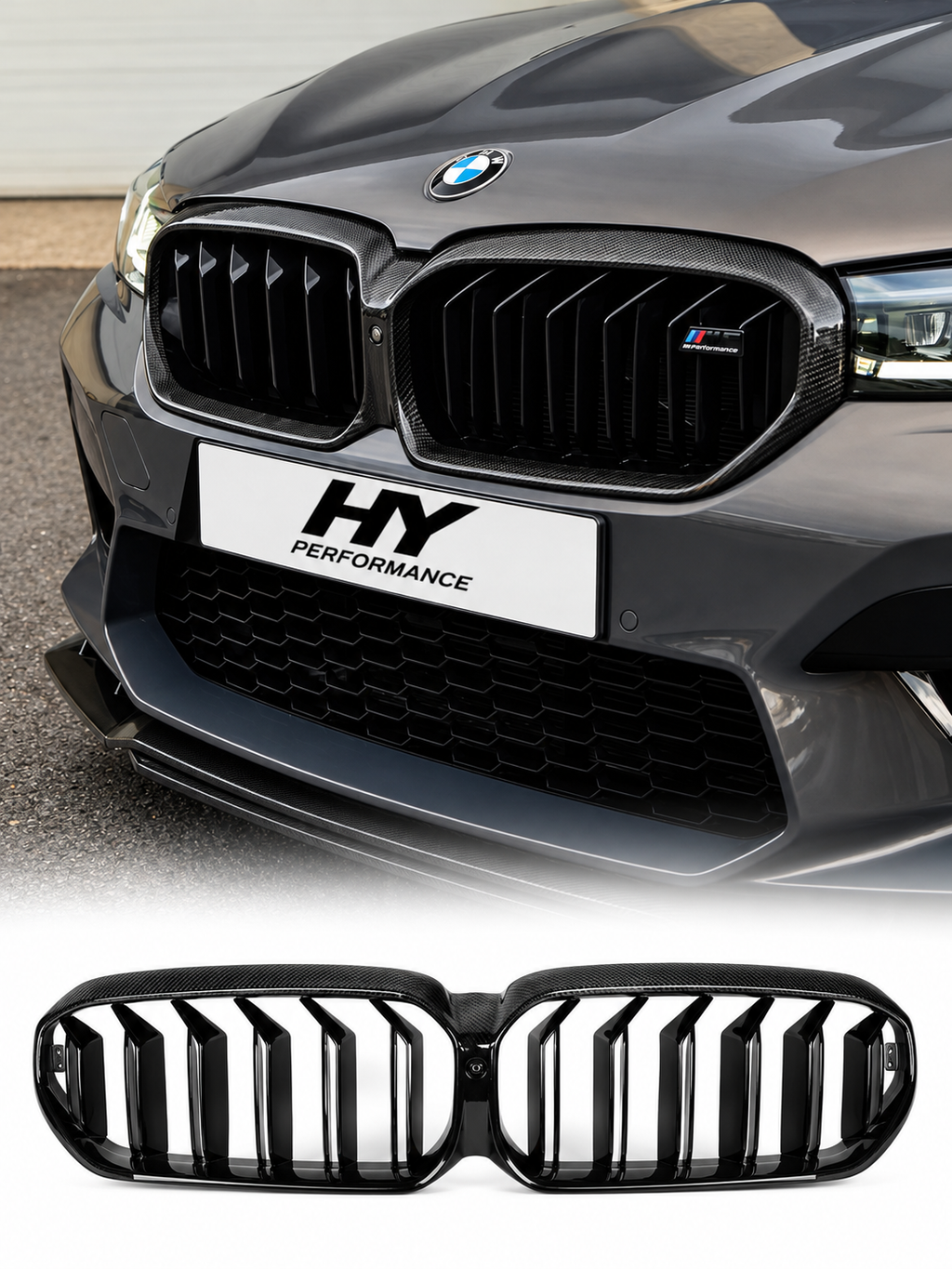 BMW 5 Serisi G30 / M5 F90 LCI 2021-2023 Karbon Çift Çıta Ön Panjur