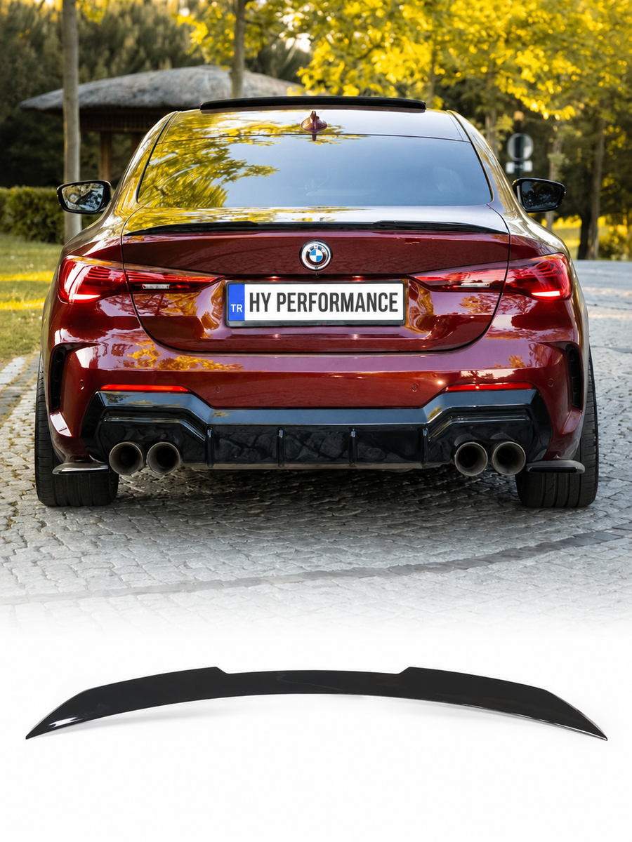 BMW 4 Serisi G22 Coupe G82 M4 2020+ M4 Style İnce Tip Parlak Siyah Bagaj Spoyleri