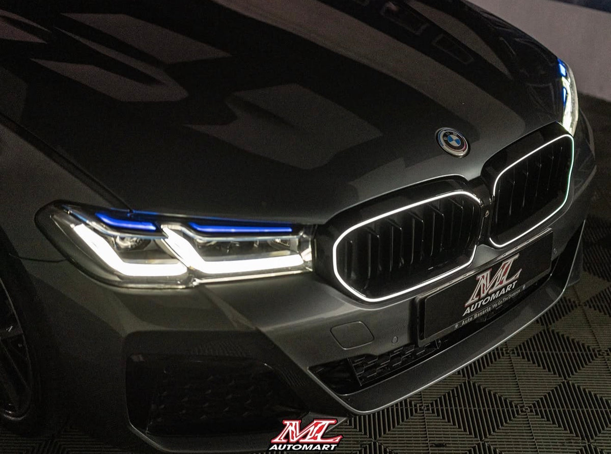 BMW G30 LCI M5 Style parlak siyah LED panjur ön görünüm