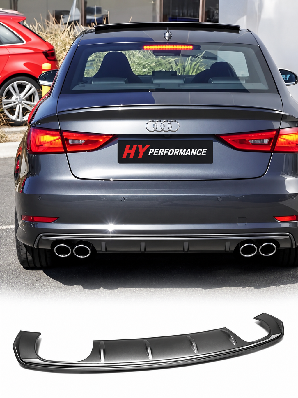 Audi A3 8V 2013-2016 Sedan Cabrio S3 Style arka difüzör genel ürün görünümü - HY TUNING
