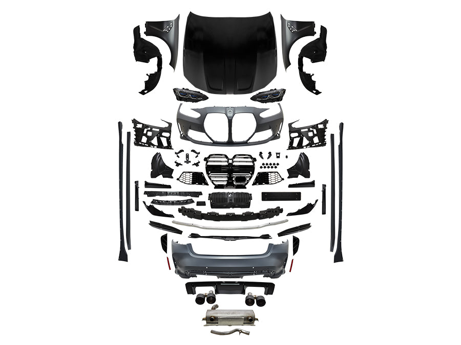 Komple Body Kit G20+LCI Ön/Arka PDC, <OO-OO> Yandan Egzoz Uçlu, Marşpiyelli, Kaput/Çamurluk, Panjurlu, Farlar -///M3- 2019-