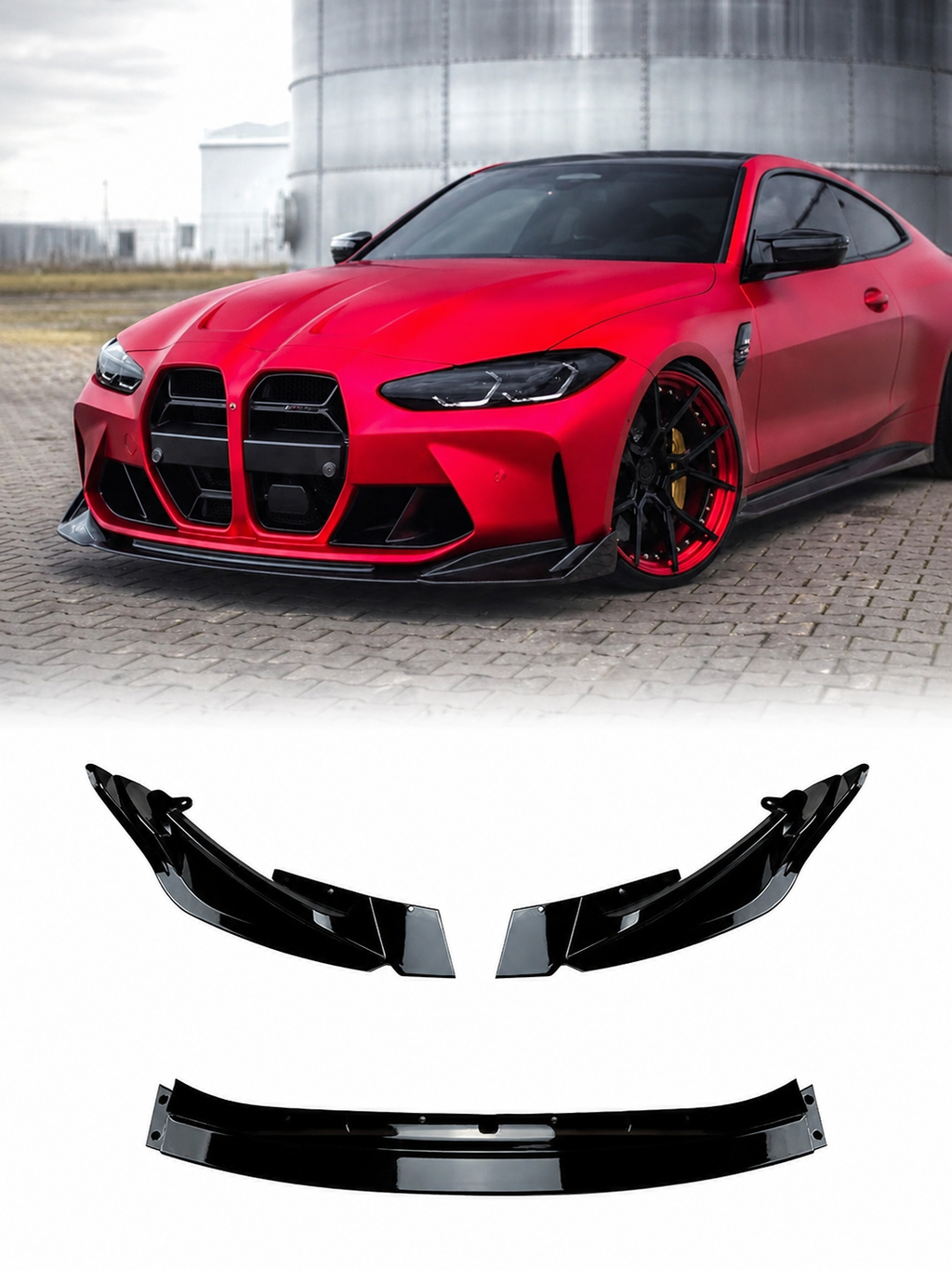 BMW M3 M4 G80 G81 G82 G83 Uyumlu V Style Ön Tampon Eki Parlak Siyah & Karbon Görünümlü