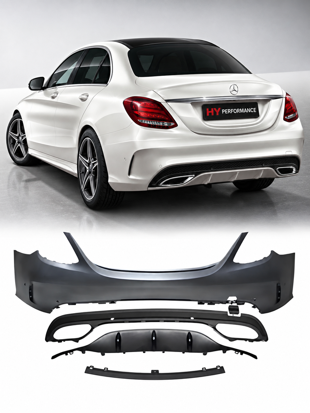 Mercedes W205 Sedan 2014-2018 AMG Style komple arka tampon difüzörlü set ürün görseli 1