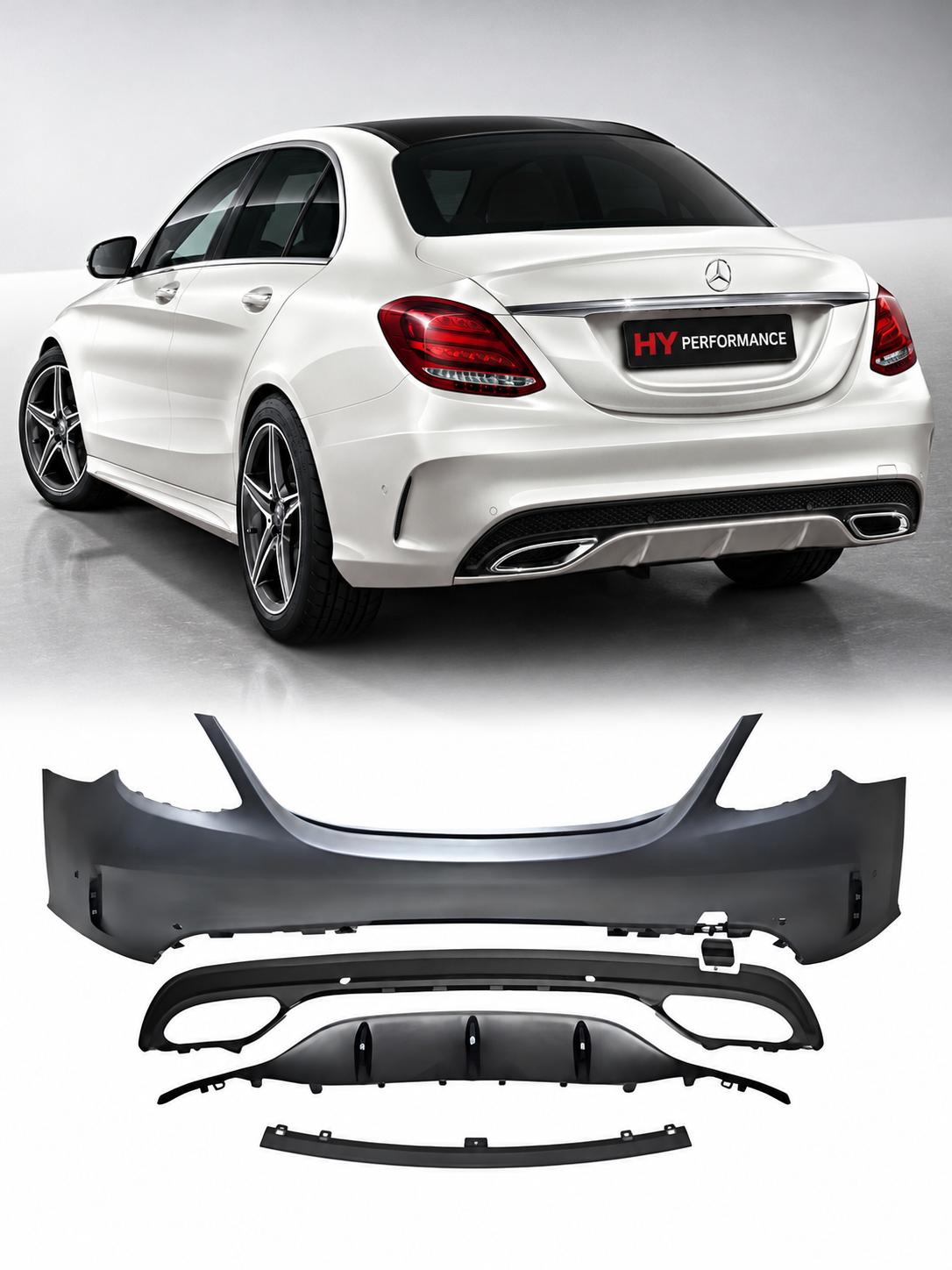 Mercedes W205 Sedan 2014-2018 AMG Style komple arka tampon difüzörlü set ürün görseli 1