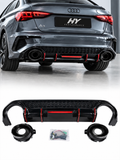 Audi A3 8Y 2021-2024 S-Line Paket Uyumlu RS3 Style Parlak Siyah Arka Difüzör ve Egzoz Ucu Seti