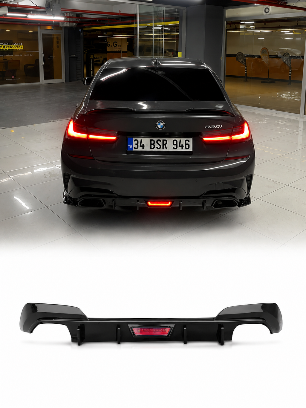 BMW G20 2018-2022 LED Aydınlatmalı Parlak Siyah Arka Difüzör