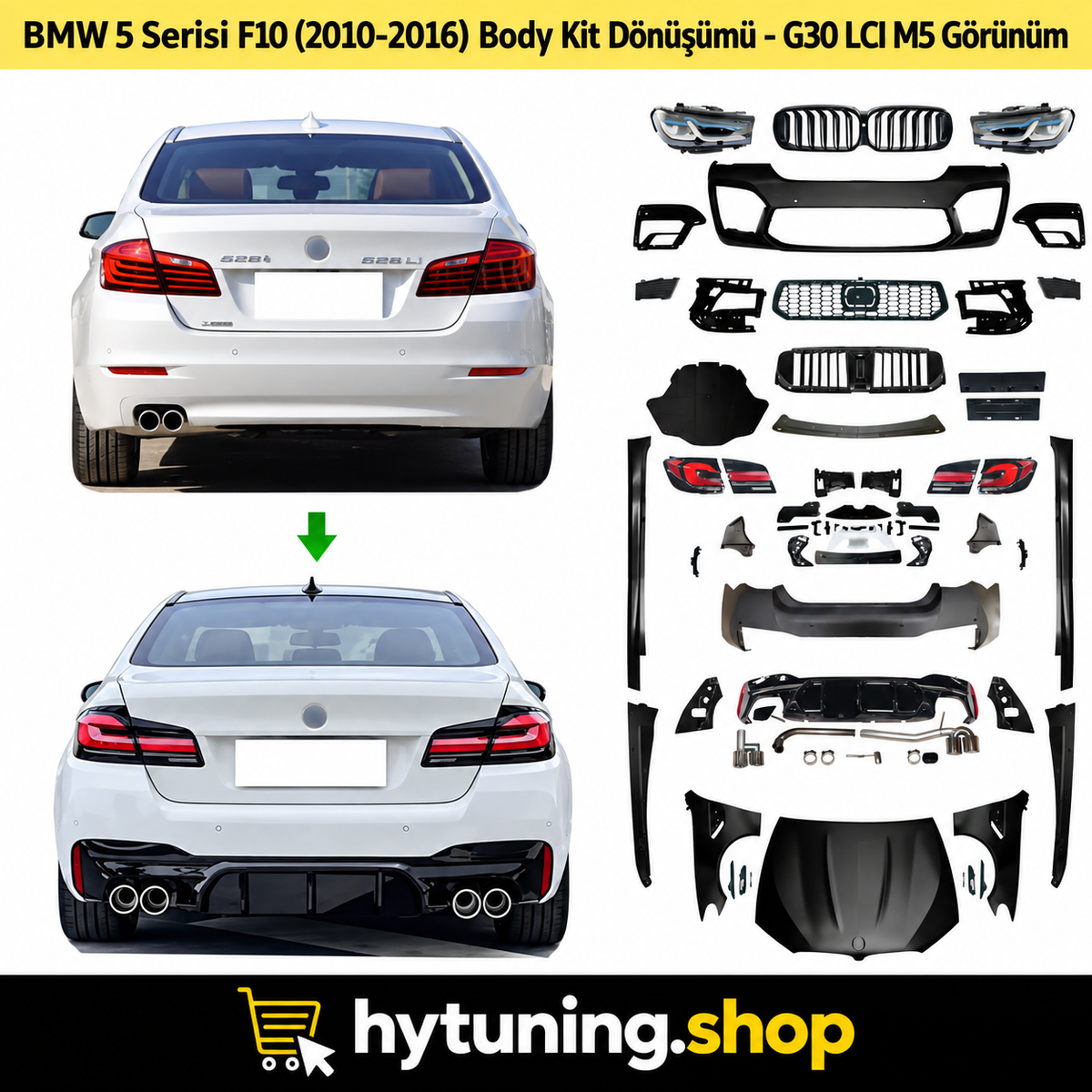 BMW F10 2011-2016 G30 LCI M5 Body Kit kasa dönüşüm görseli