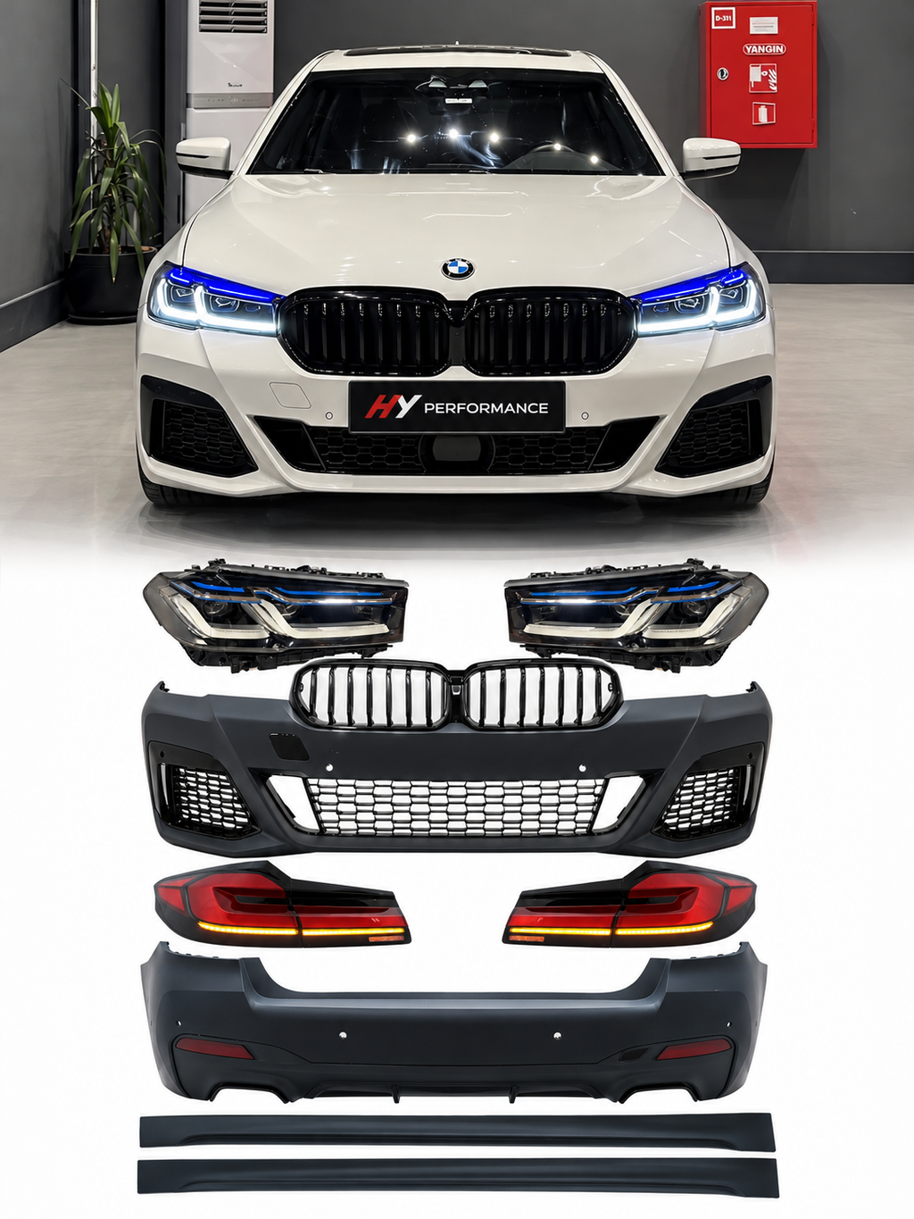 BMW 5 Serisi G30 2017-2020 makyajsız kasa 2023 M Sport Style far stoplu Body Kit dönüşüm seti