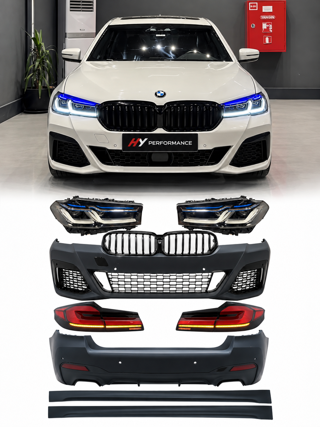 BMW 5 Serisi G30 2017-2020 makyajsız kasa 2023 M Sport Style far stoplu Body Kit dönüşüm seti