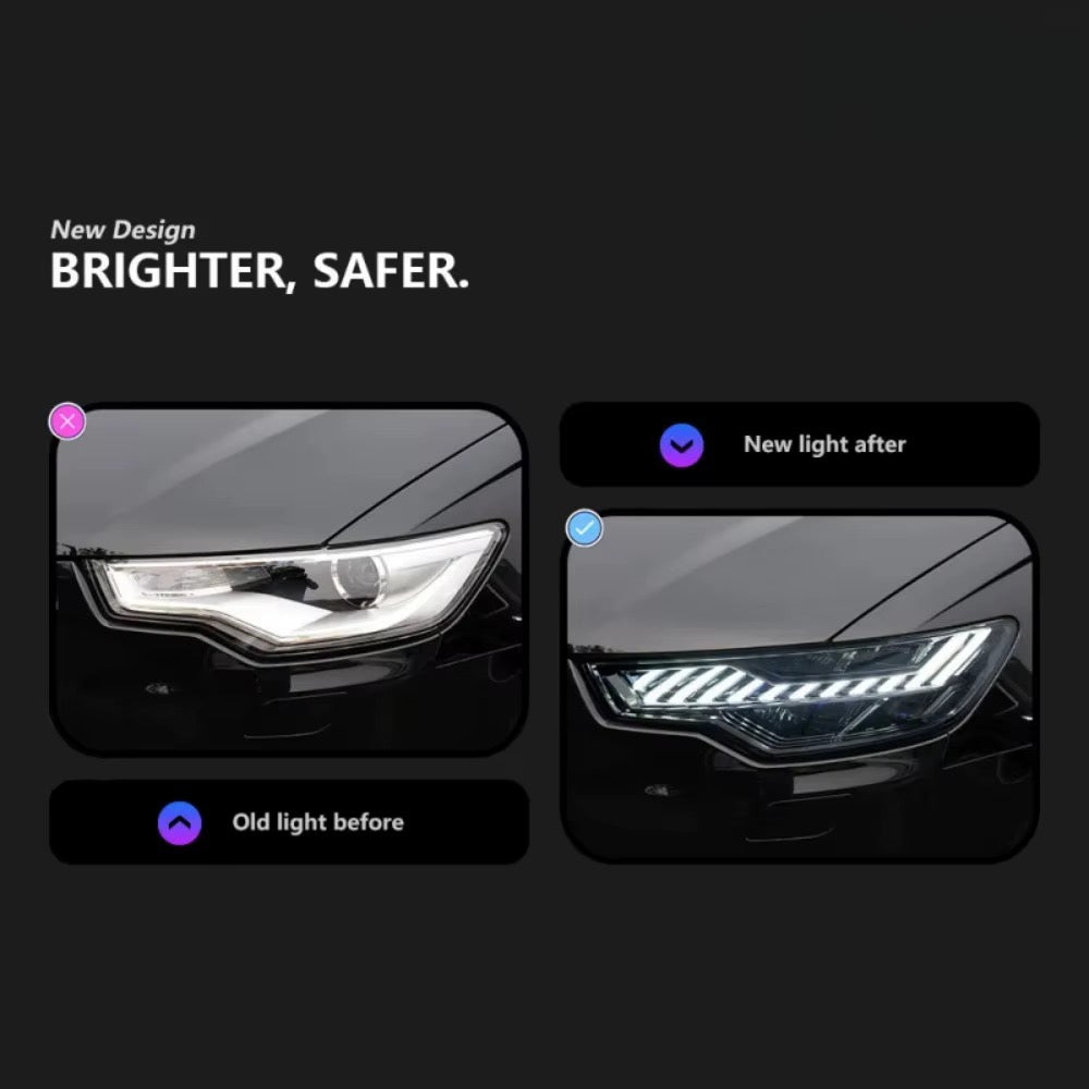 Audi A6 ön far görünümü karşılaştırması, mevcut far ve RS6 Style far uygulaması