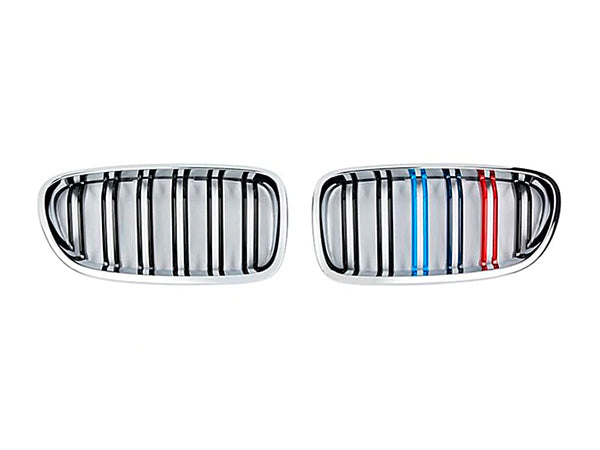 BMW 5 Serisi F10 ve F10 LCI 2010-2016 Uyumlu Krom/Siyah, Çift Çıtalı M Renkli Ön Panjur Seti