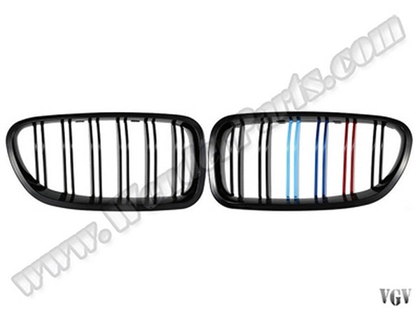BMW 5 Serisi F10 ve F10 LCI 2010-2016 Uyumlu Piano Siyah, Çift Çıtalı M Renkli Ön Panjur Seti