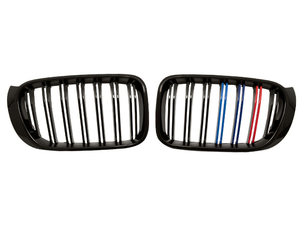 BMW X3 F25 / X4 F26 2014-2018 Uyumlu Piano Siyah, Çift Çıtalı M Renkli Ön Panjur Seti