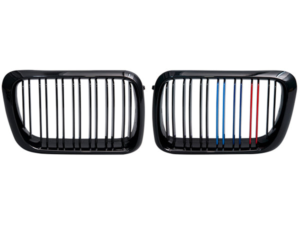 BMW 3 Serisi E36 1997-1999 Uyumlu Piano Siyah, Çift Çıtalı M Renkli Ön Panjur Seti