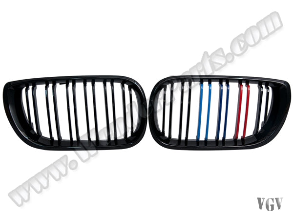 BMW 3 Serisi E46 2002-2005 Uyumlu Piano Siyah, Çift Çıtalı M Renkli, Sedan Ön Panjur Seti