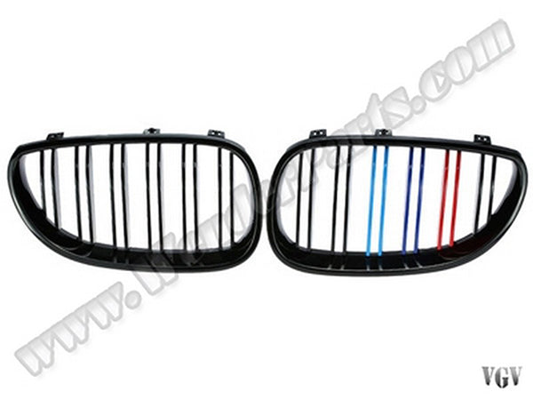BMW 5 Serisi E60 ve E60 LCI 2003-2009 Uyumlu Piano Siyah, Çift Çıtalı M Renkli Ön Panjur Seti