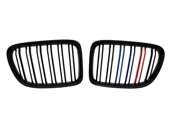 BMW X1 E84 2010-2015 Uyumlu Piano Siyah, Çift Çıtalı M Renkli Ön Panjur Seti