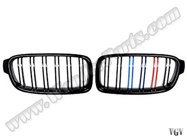 BMW 3 Serisi F30 ve F30 LCI 2012-2018 Uyumlu Piano Siyah, Çift Çıtalı M Renkli Ön Panjur Seti