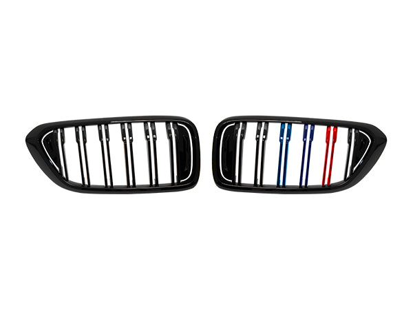 BMW 6 Serisi GT G32 2017-2019 Uyumlu Piano Siyah, Çift Çıtalı M Renkli Ön Panjur Seti